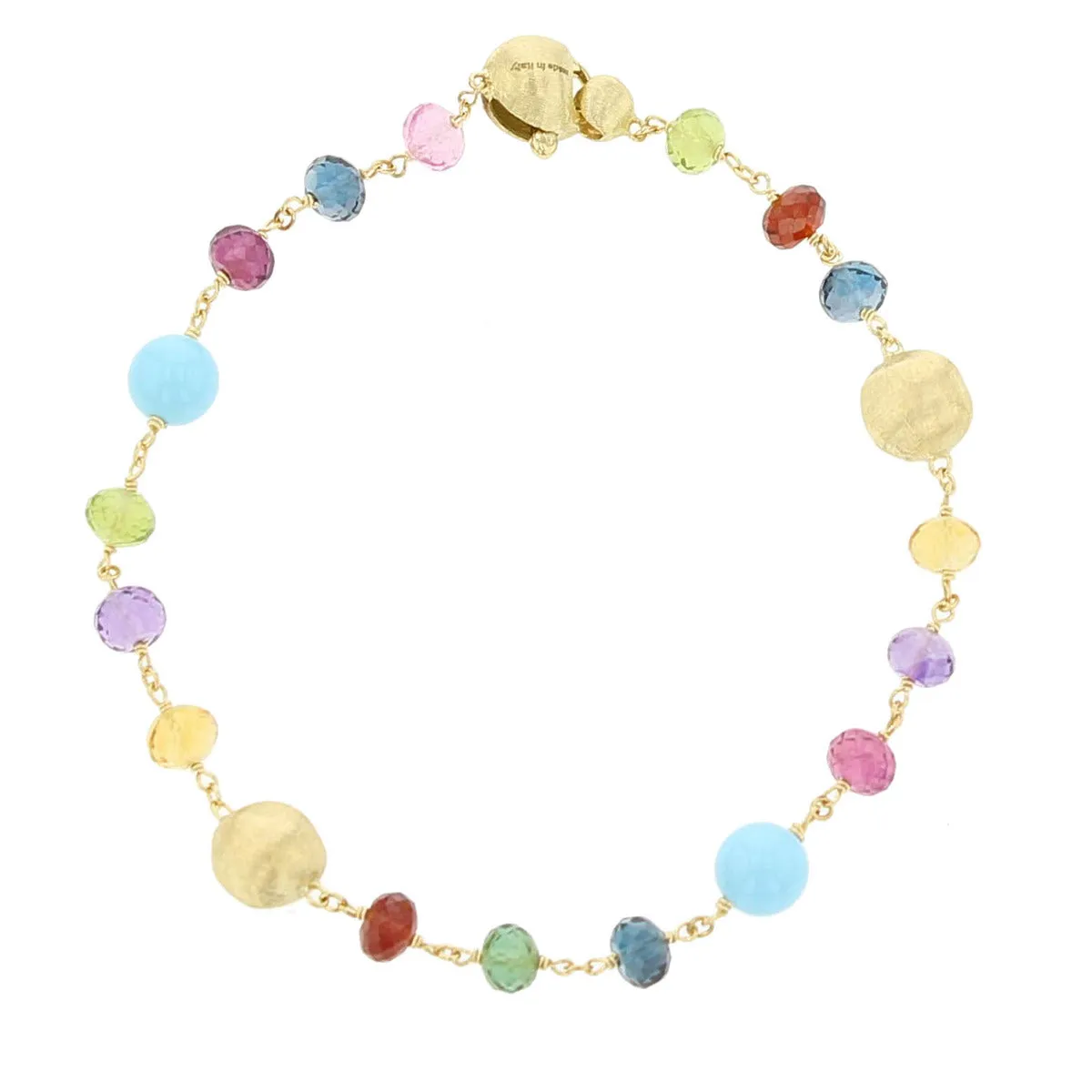 18K Yellow Gold Mixed Gemstone and Turquoise Single Strand Bracelet