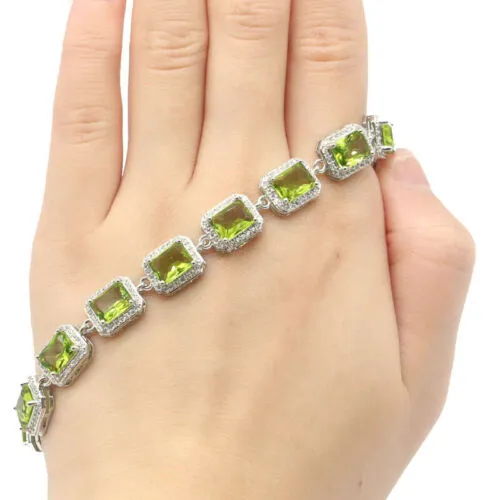 18kt White Gold Plated Green Peridot Tennis Bracelet