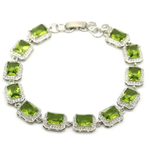 18kt White Gold Plated Green Peridot Tennis Bracelet