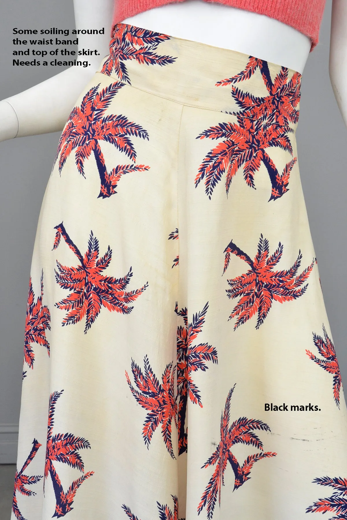 1940s Palm Tree Novelty Print Skirt - Needs cleaning   TLC