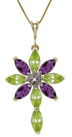 2 Carat 14K Solid White Gold Necklace Diamond, Peridot Amethyst