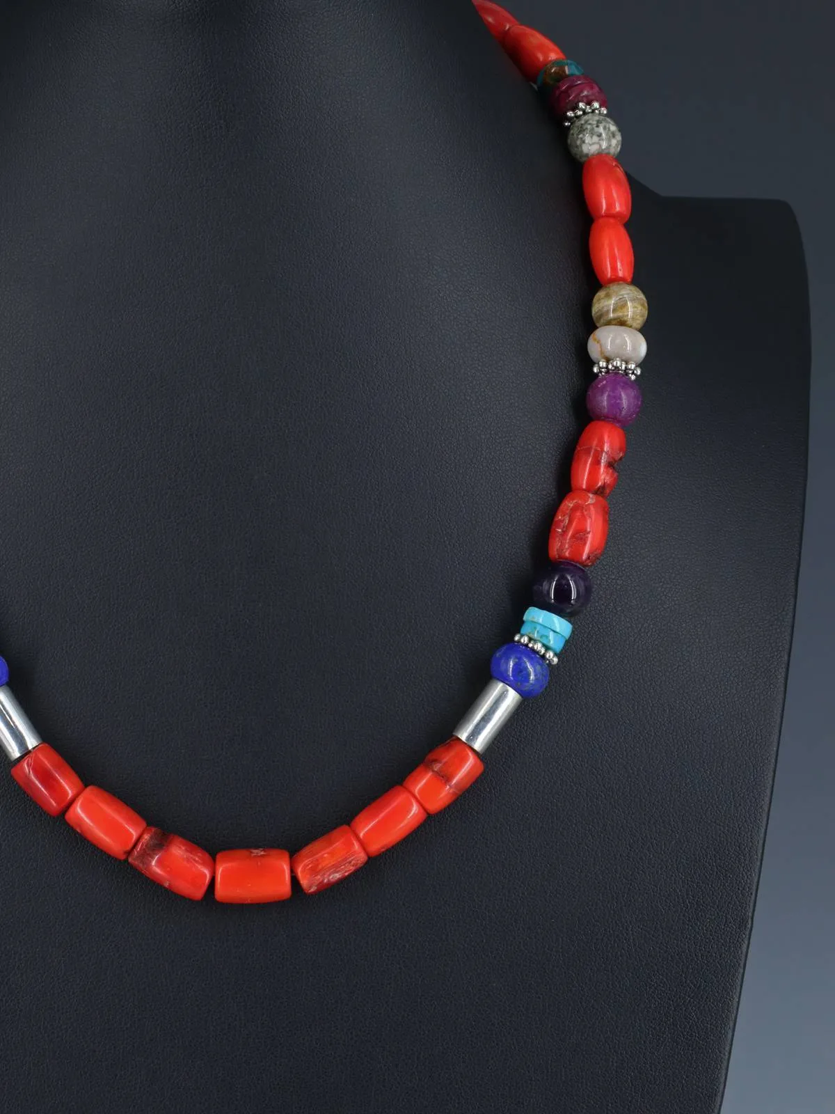 20" Navajo Single Strand Beaded Dyed Bamboo Coral Necklace