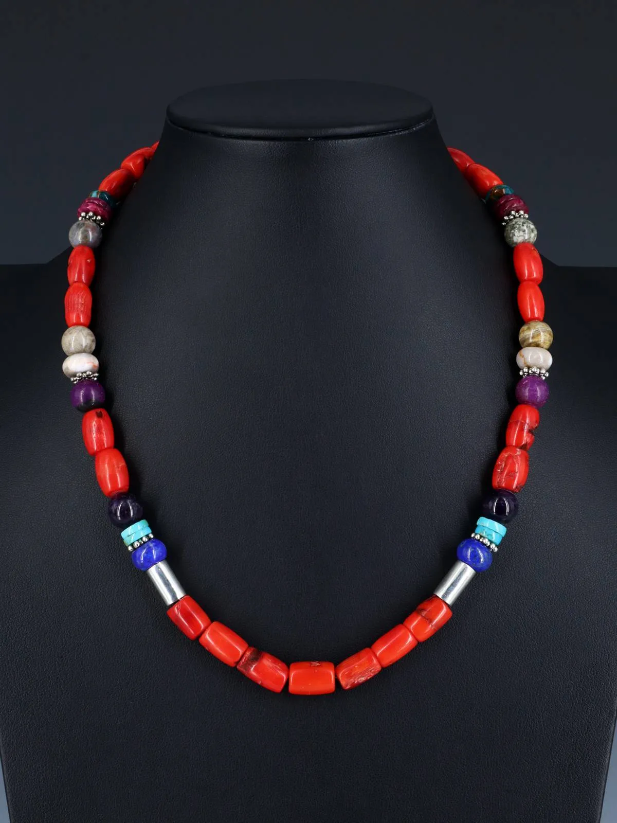 20" Navajo Single Strand Beaded Dyed Bamboo Coral Necklace