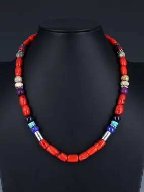 20" Navajo Single Strand Beaded Dyed Bamboo Coral Necklace