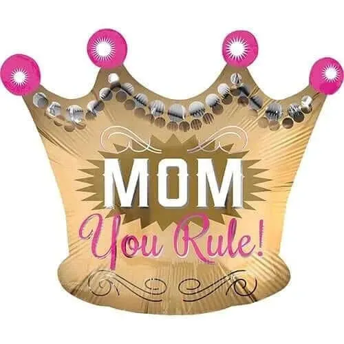 20" "Mom You Rule" Crown Mylar Balloon