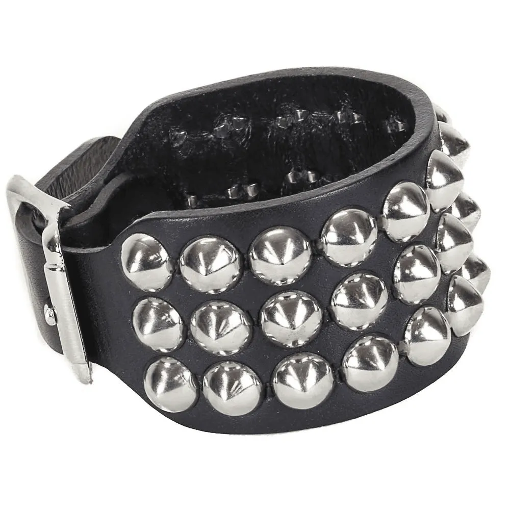 3 Row Cone Stud Leather Wristband