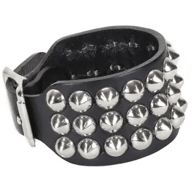 3 Row Cone Stud Leather Wristband