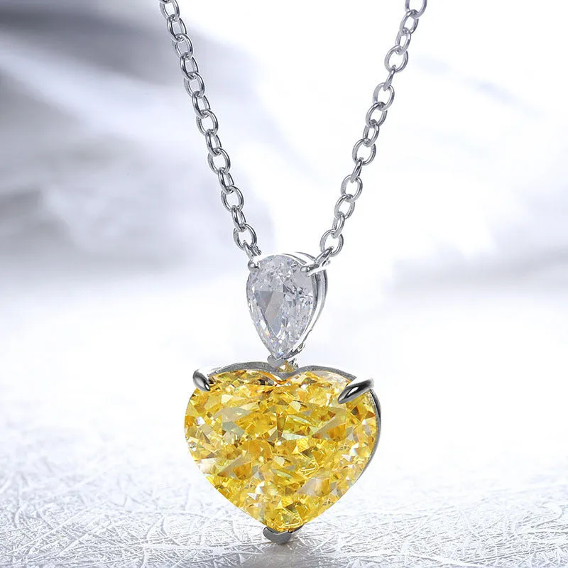 5.0 Carat Heart Shape Yellow Zircon Necklace