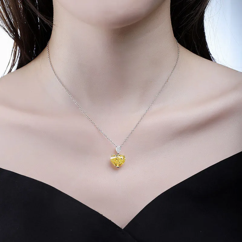 5.0 Carat Heart Shape Yellow Zircon Necklace