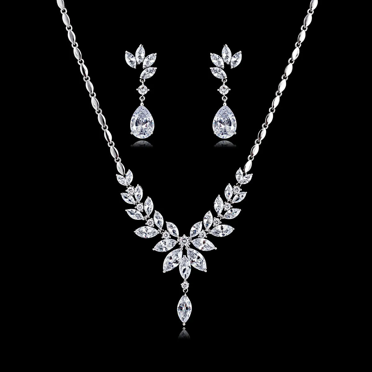 5A Cubic zirconia bride wedding necklace earring set CN10003