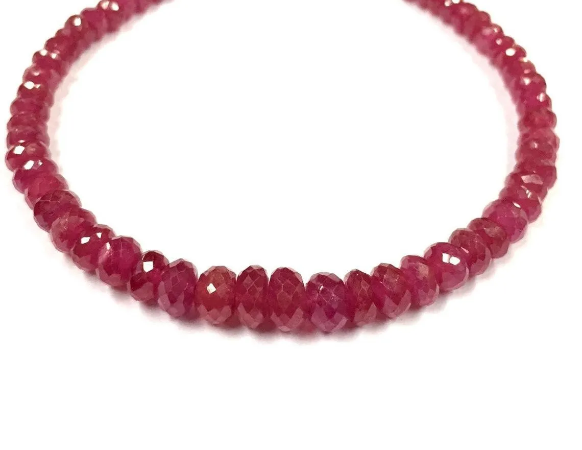 5mm Faceted Rondelle Brazilian Red Ruby Bead Bracelet