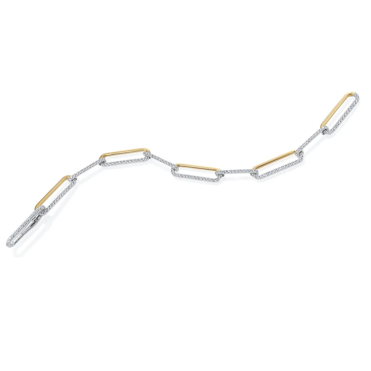 7-Inch Diamond Oval Link Bracelet in Two Tone 18K Gold