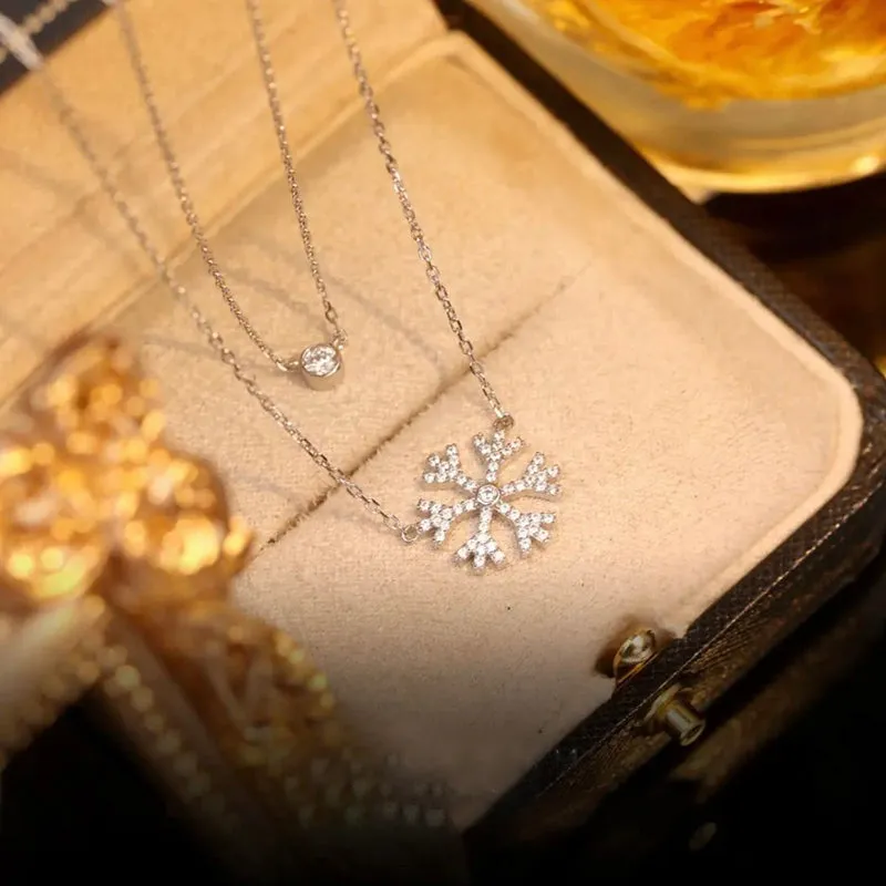 925 Silver Double Snowflake Necklace