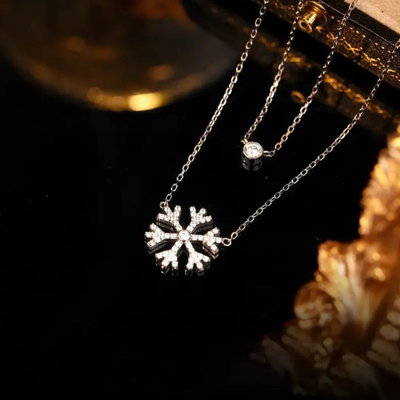 925 Silver Double Snowflake Necklace