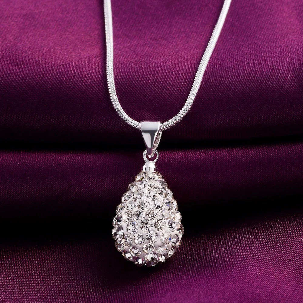 925 Sterling Silver AAA Zircon Drop-Shaped Pendant & Necklace