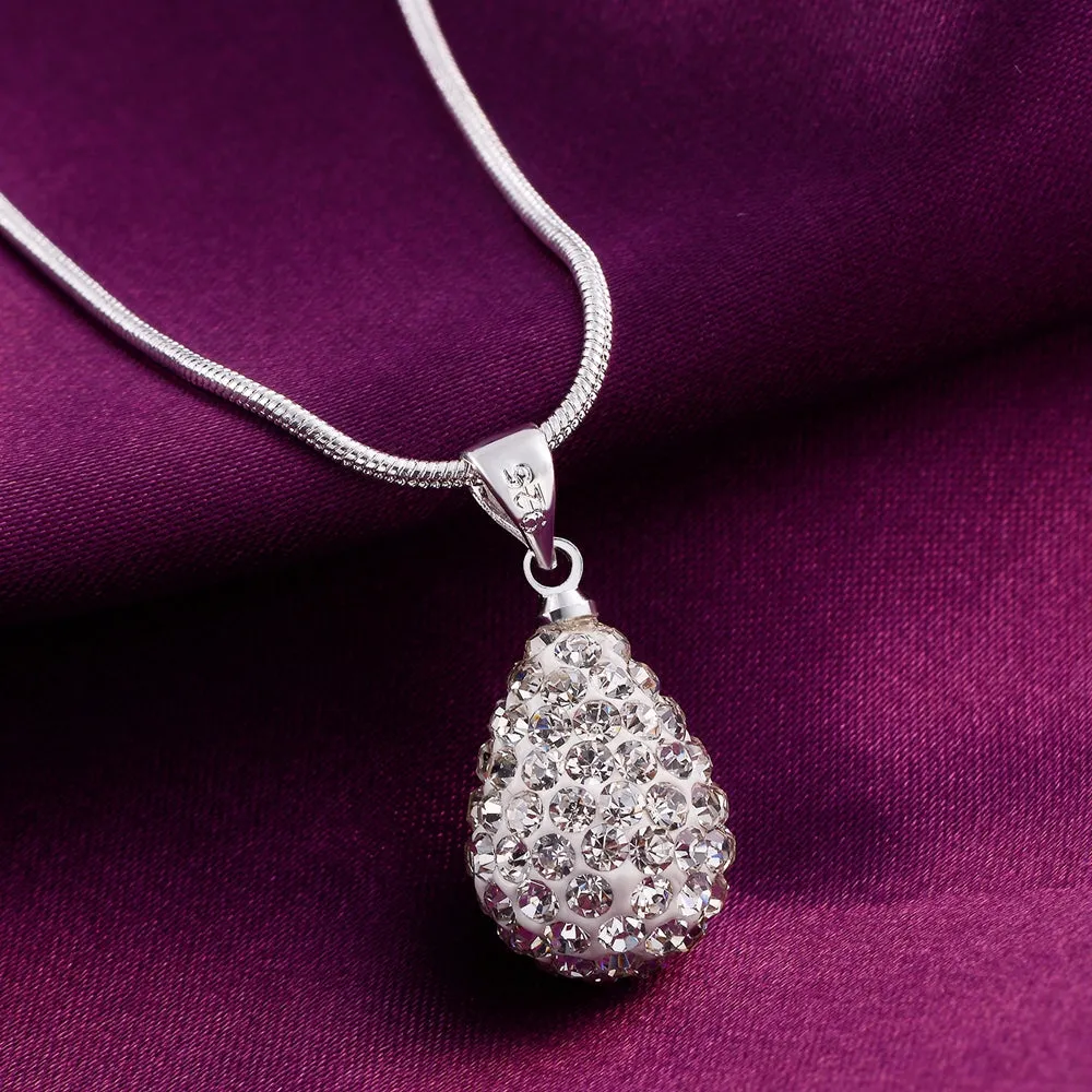 925 Sterling Silver AAA Zircon Drop-Shaped Pendant & Necklace