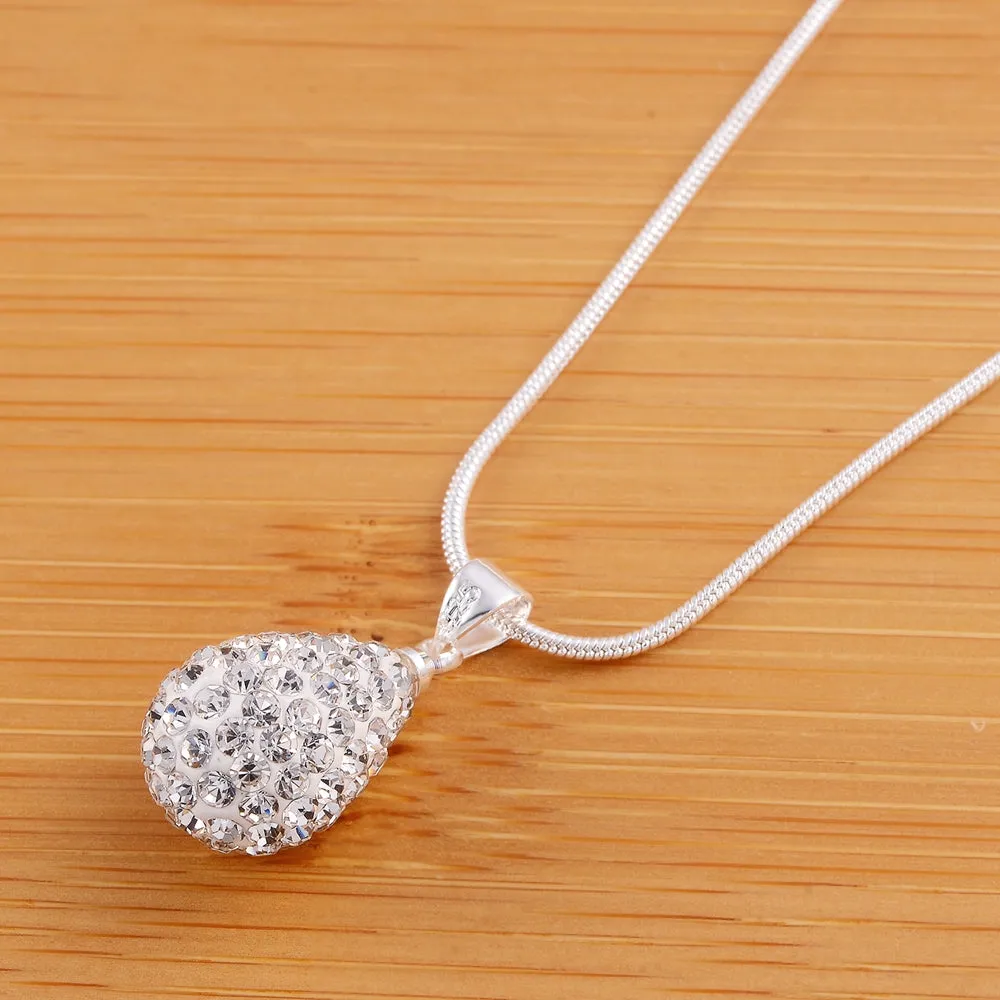 925 Sterling Silver AAA Zircon Drop-Shaped Pendant & Necklace