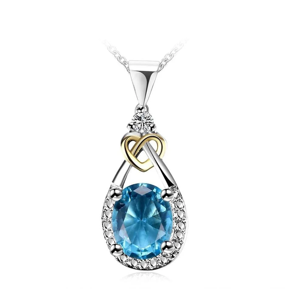 925 Sterling silver Jewelry Water Drop Necklace & Pendant Blue Stone CZ Engagement Wedding Necklace for Women