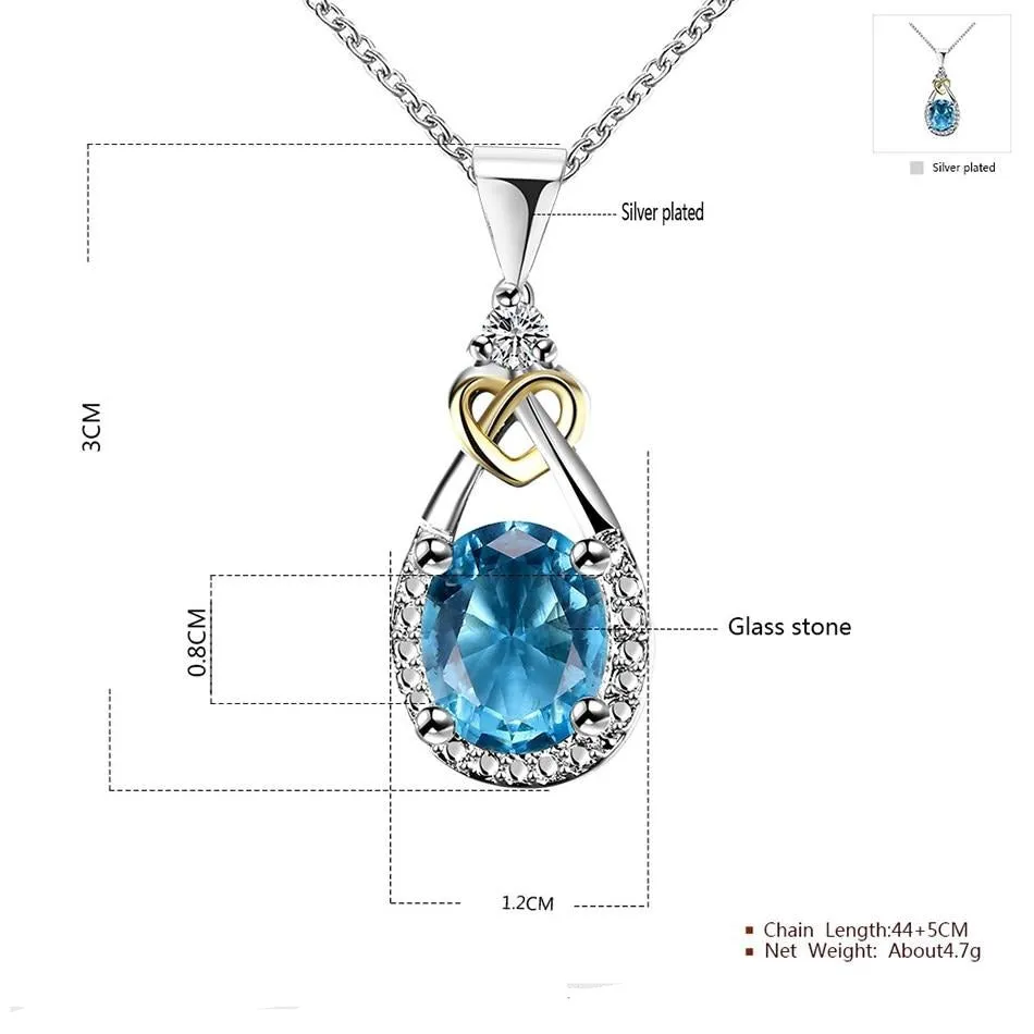 925 Sterling silver Jewelry Water Drop Necklace & Pendant Blue Stone CZ Engagement Wedding Necklace for Women