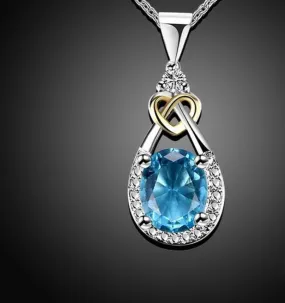 925 Sterling silver Jewelry Water Drop Necklace & Pendant Blue Stone CZ Engagement Wedding Necklace for Women