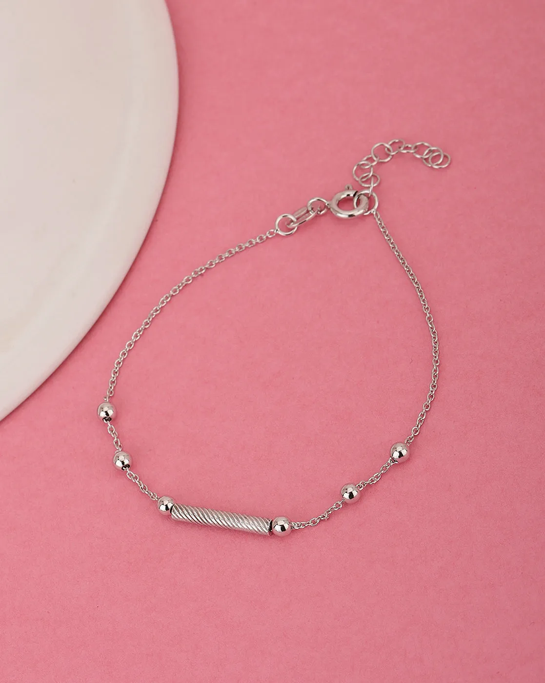 925 Sterling Silver Rhodium Plated Adjustable Charm Bracelet