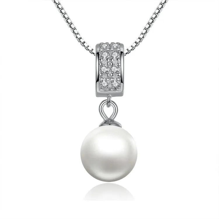 925 Sterling Silver Simulated Pearl Pendant Necklace Long Chain Necklace Jewelry Wedding Necklace