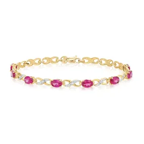 9ct Yellow Gold Created Ruby & Diamond Set Bracelet