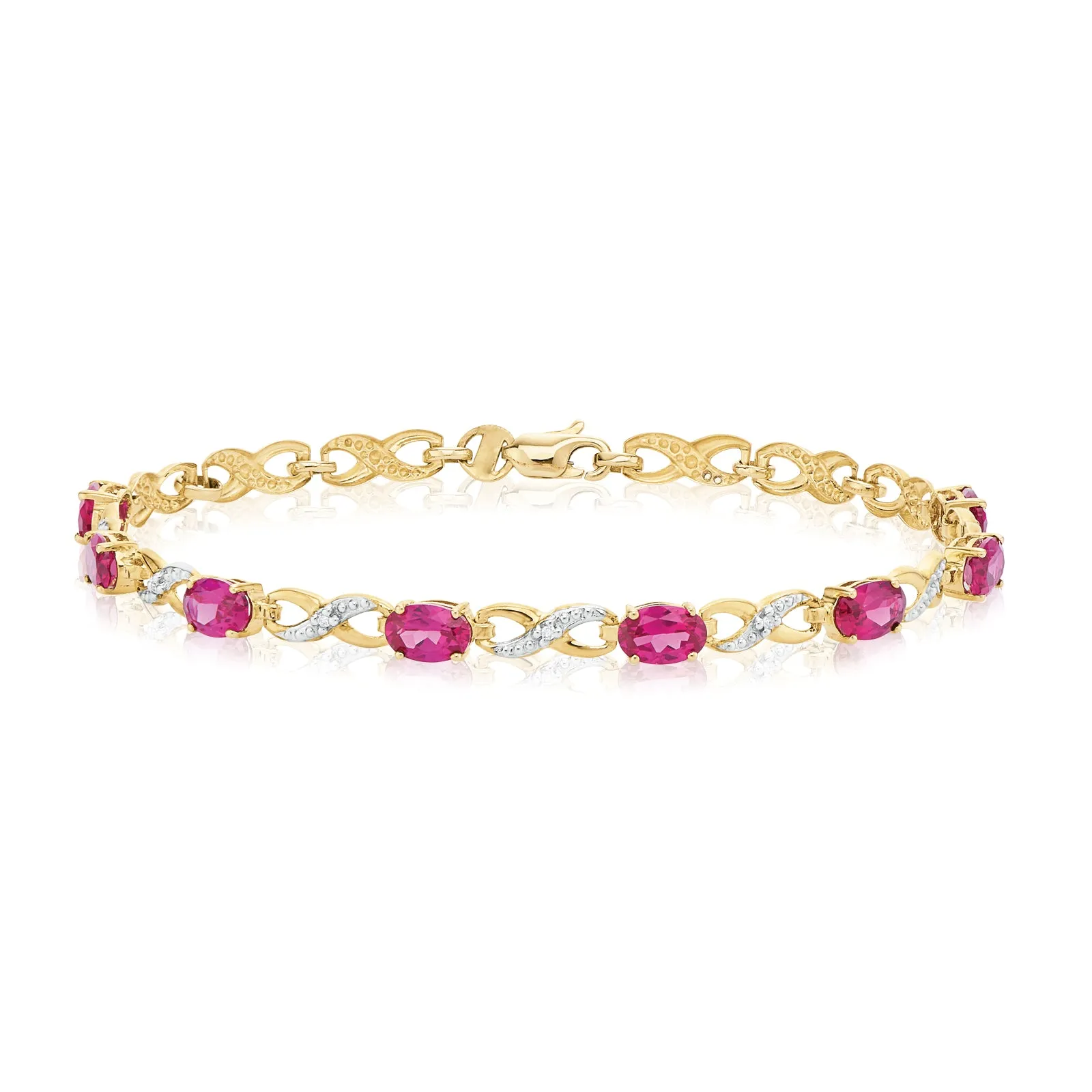 9ct Yellow Gold Created Ruby & Diamond Set Bracelet