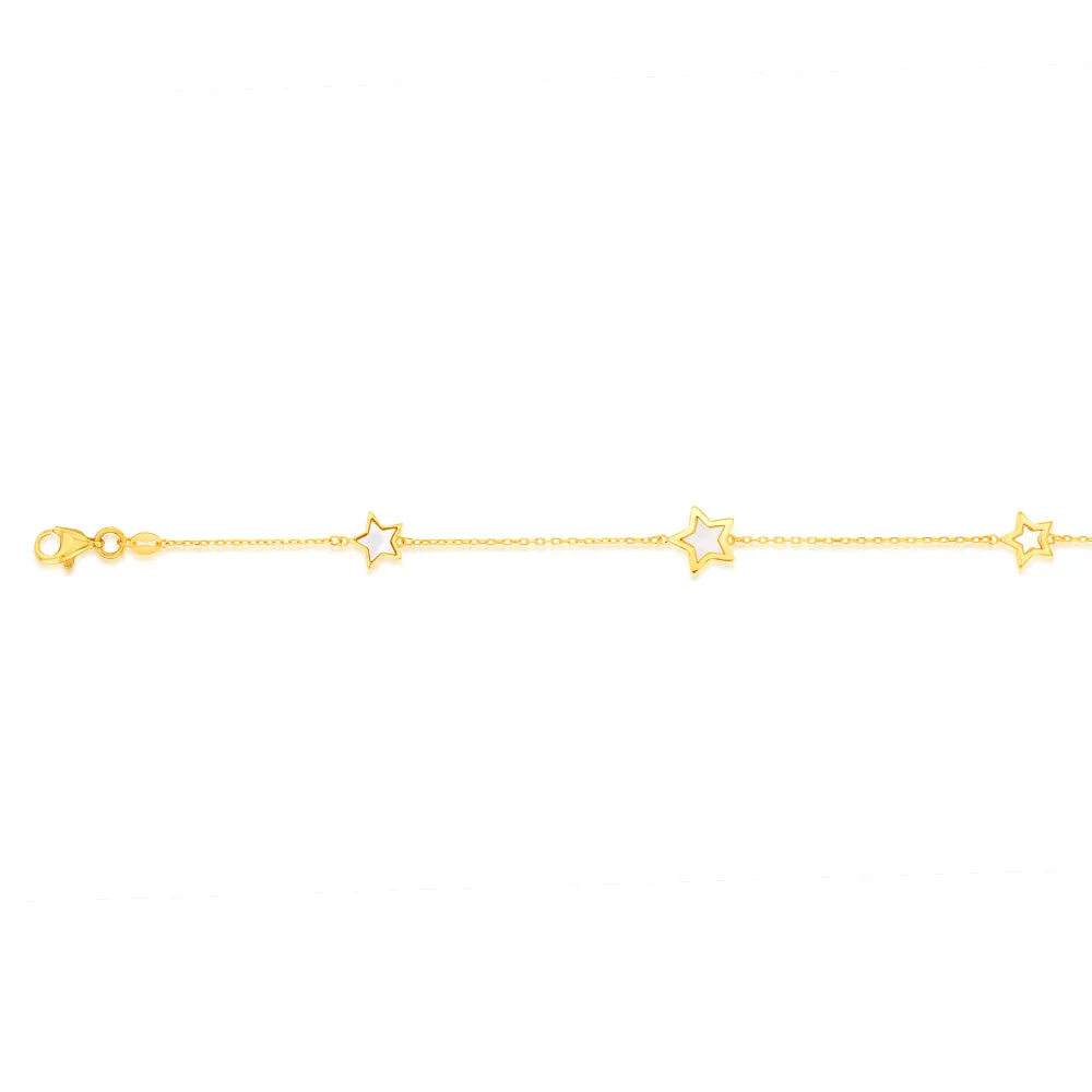 9ct Yellow Gold Mother Of Pearl Star 19cm Bracelet