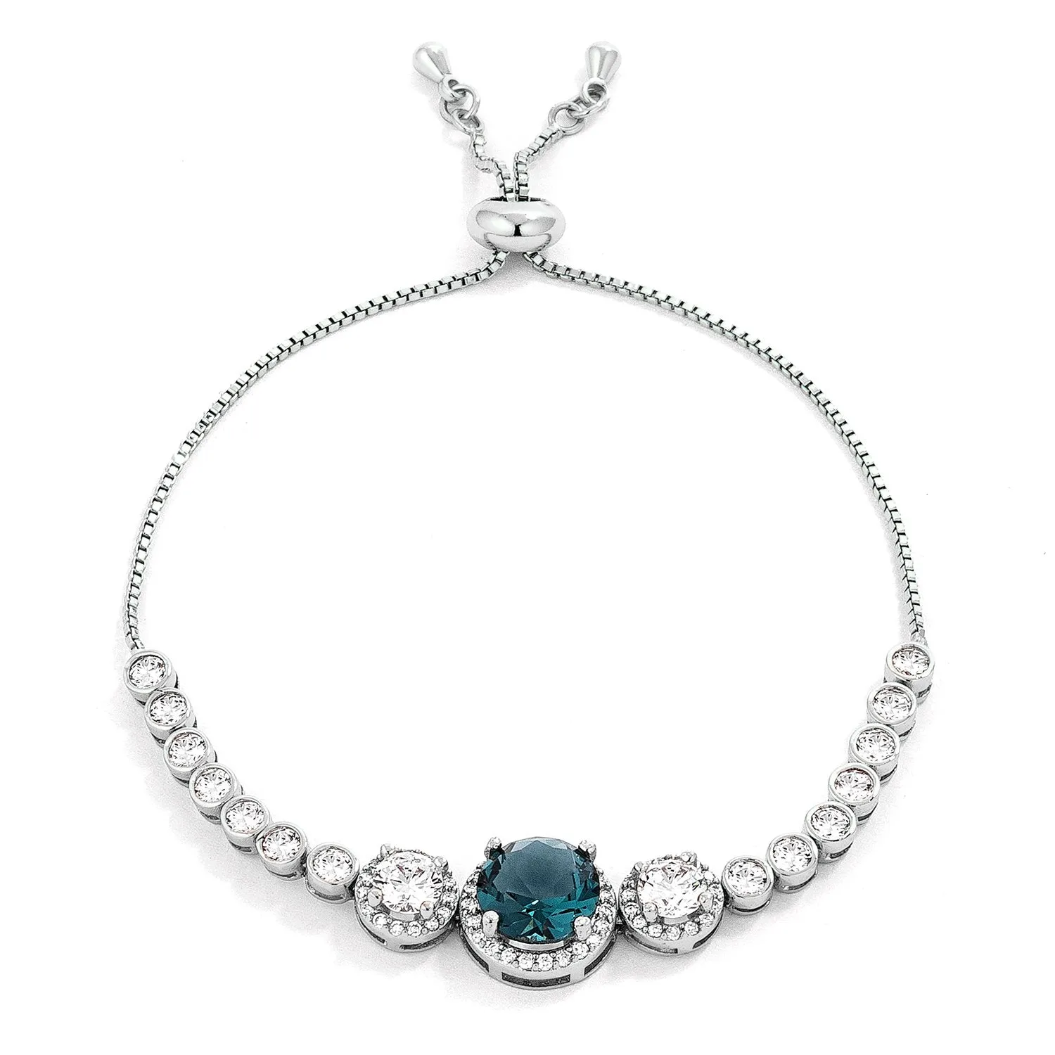 Abigail  Blue Green CZ Bolo Slider Bracelet