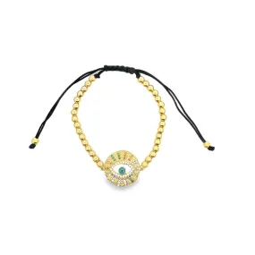 Adjustable Bead Bracelet With Egyptian Style Multicolor Oval Evil Eye CZ Stones Charm (I144-145)