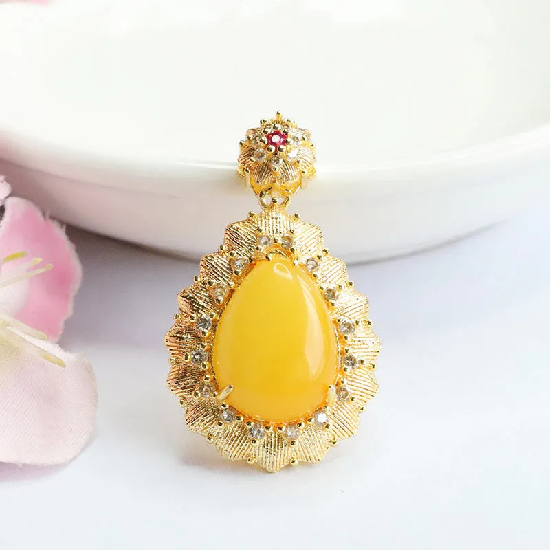 Amber Flower Necklace with Zircon Accents