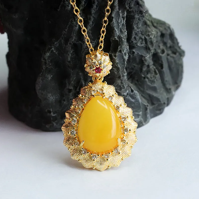 Amber Flower Necklace with Zircon Accents