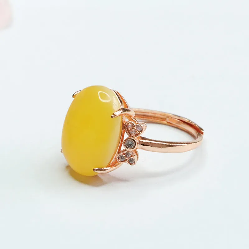 Amber Zircon Bow Ring with Natural Beeswax Yellow Tones