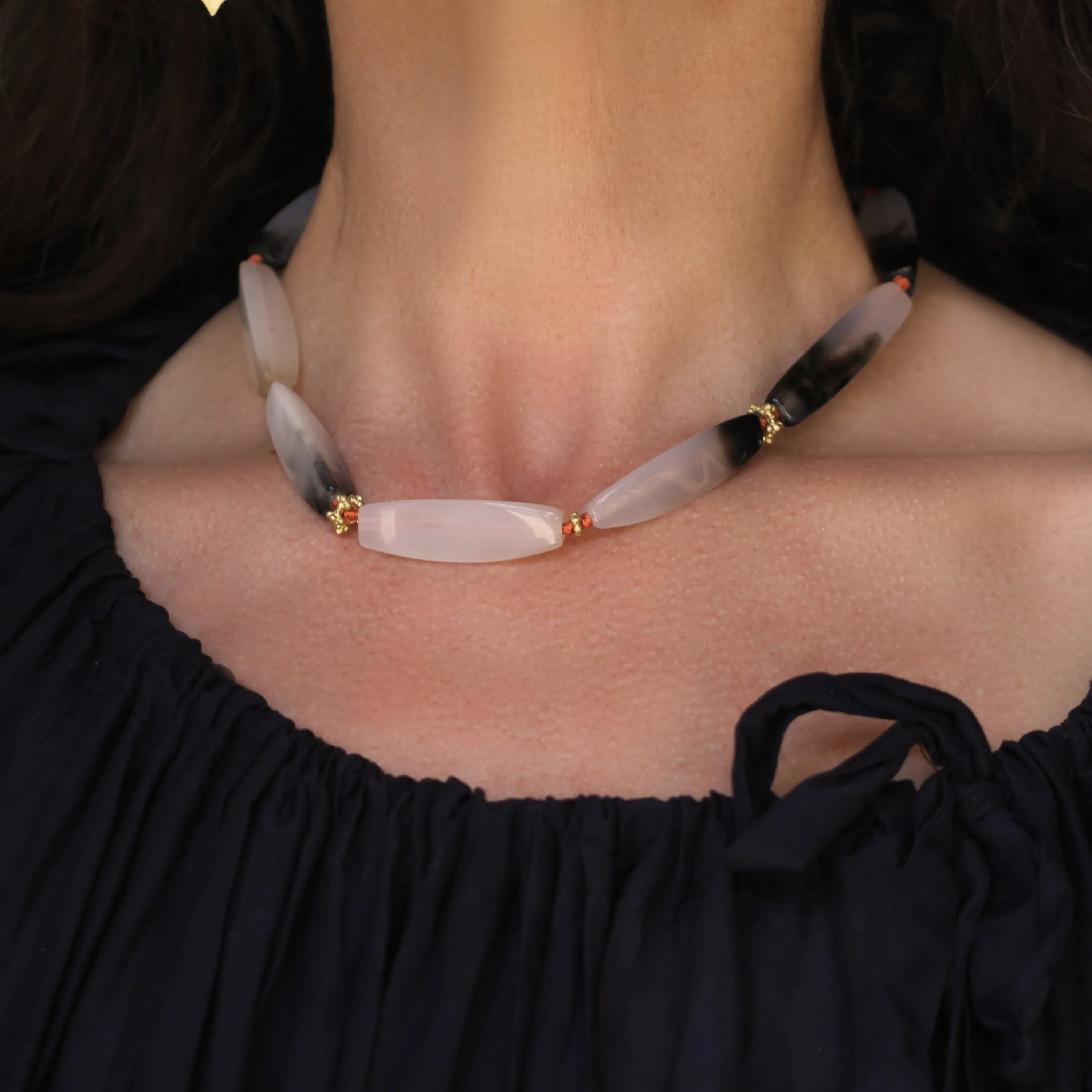 An Elongated Agate Bead Necklace