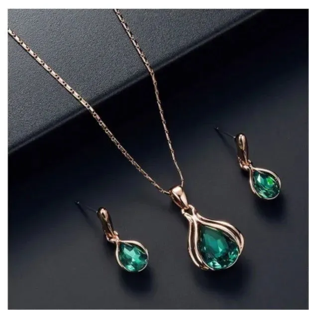 Angelic Blue and Green Water Drop Earrings and Necklace Sets