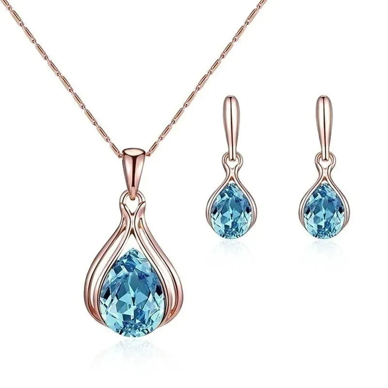 Angelic Blue and Green Water Drop Earrings and Necklace Sets