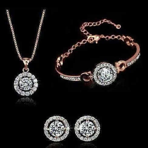 Angel's Halo Jewelry Choice of Set or Single - Earrings Necklace or Bracelet in White or Rose Gold Plated