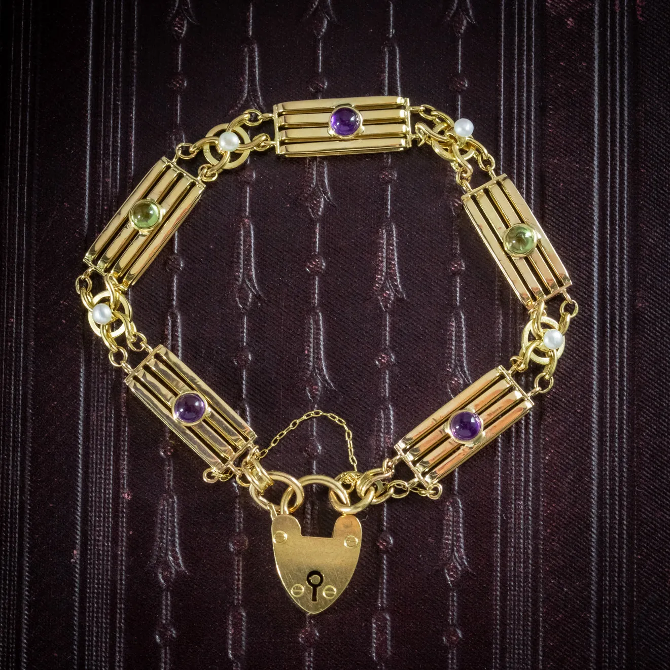 Antique Edwardian Suffragette Gate Bracelet 9ct Gold Circa 1910