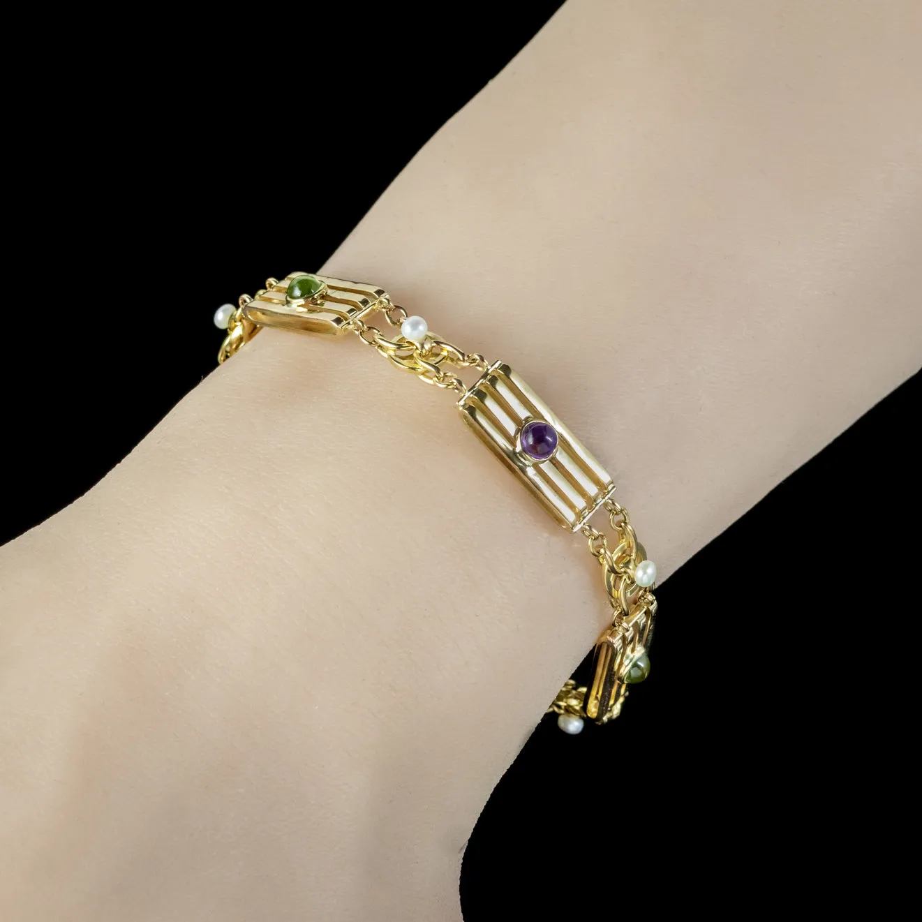 Antique Edwardian Suffragette Gate Bracelet 9ct Gold Circa 1910