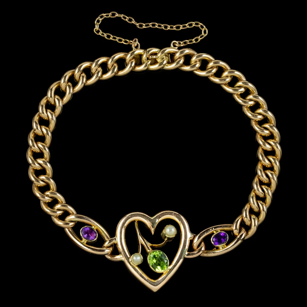 Antique Edwardian Suffragette Heart Bracelet 15ct Gold Circa 1910