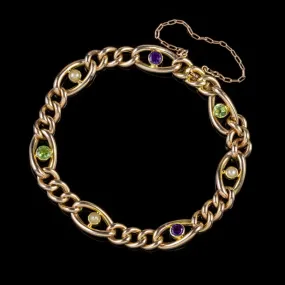 Antique Suffragette Curb Bracelet 15Ct Gold Edwardian Circa 1915