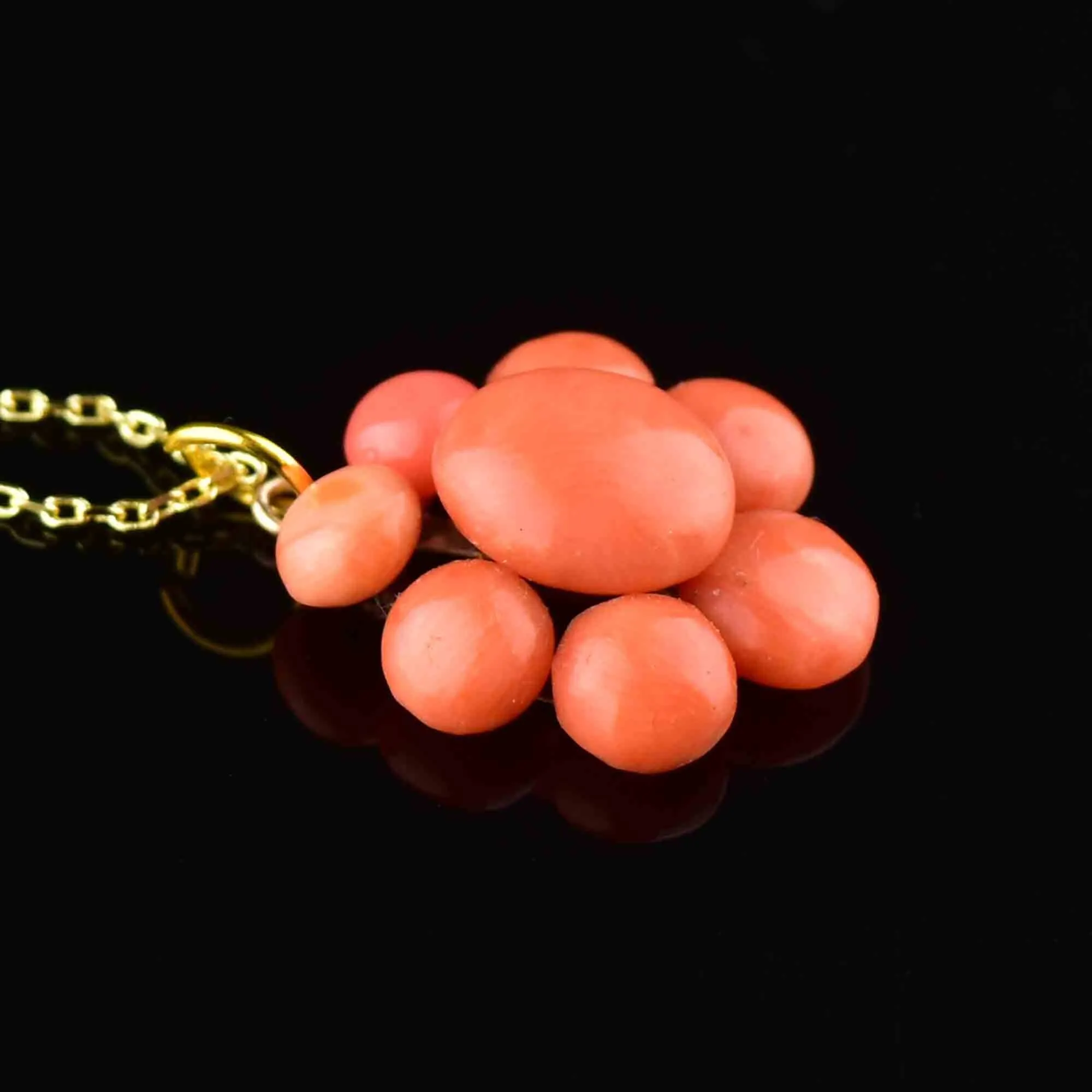 Antique Victorian 14K Gold Coral Halo Pendant Necklace