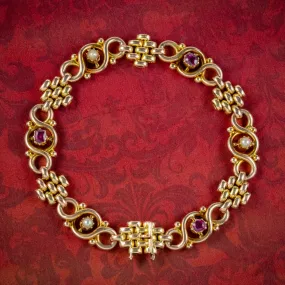 Antique Victorian Ruby Pearl Bracelet 15ct Gold