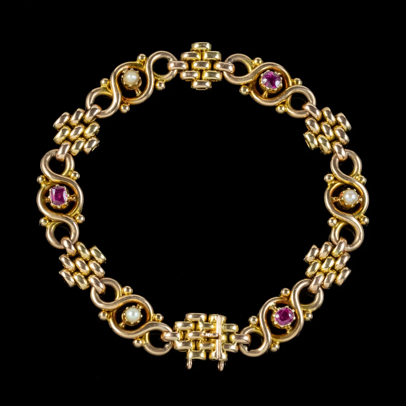 Antique Victorian Ruby Pearl Bracelet 15ct Gold