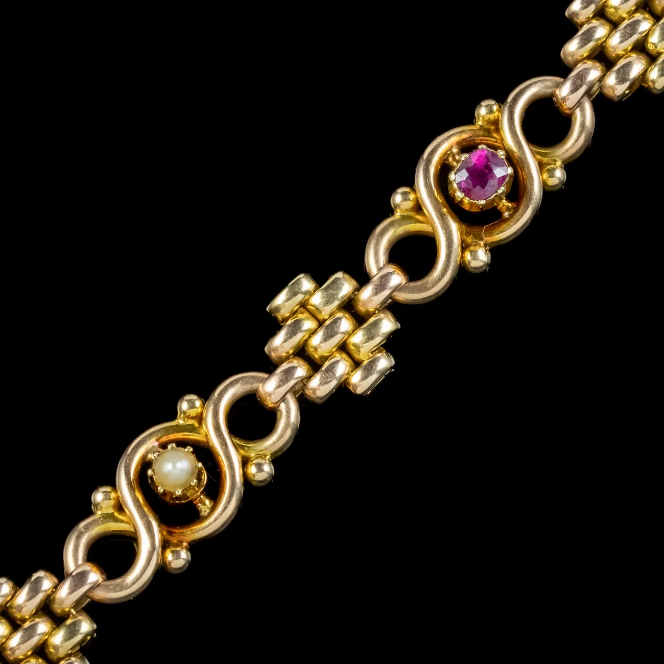 Antique Victorian Ruby Pearl Bracelet 15ct Gold