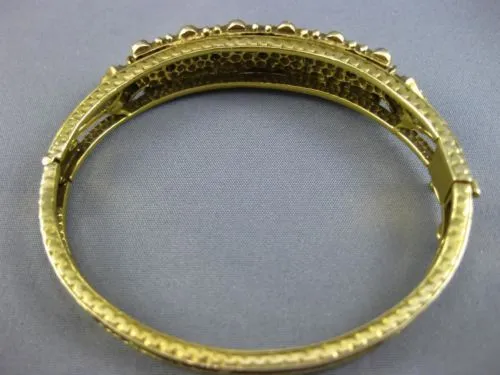 ANTIQUE WIDE .18CT DIAMOND & AAA OPAL 14KT YELLOW GOLD FILIGREE BANGLE BRACELET