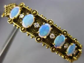 ANTIQUE WIDE .18CT DIAMOND & AAA OPAL 14KT YELLOW GOLD FILIGREE BANGLE BRACELET