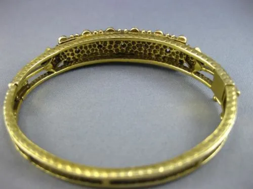 ANTIQUE WIDE .18CT DIAMOND & AAA OPAL 14KT YELLOW GOLD FILIGREE BANGLE BRACELET