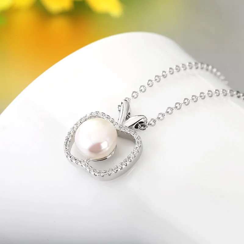 Apple with Freshwater Pearl Pendant Silver Necklace for Women